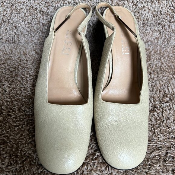 Gucci Women's Cream Sling Back Leather Block Heels - Picture 2 of 15
